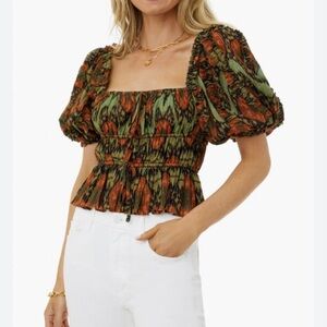 NWT Ulla Johnson Medha Puff Sleeve Lurex Top Peasant Blouse Sz 10